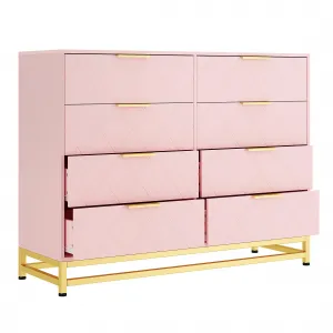 8 Drawer Dresser, TV Stand Dressers Chest with Metal Handles, Wood Storage Dresser for Bedroom, Living Room, and Entryway, Pink