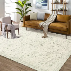 Washable Area Rug 9x12 Green Boho Vintage Non Slip Soft Stain Resistant Carpet for Living Room Bedroom Dining Room