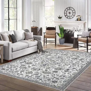 Large Area Rug 10x13 Rug Washable Area Rug Vintage Non Slip Rug Floral Retro Bedroom Rug Low Pile Distressed Floral Floor Cover for Living Room Office