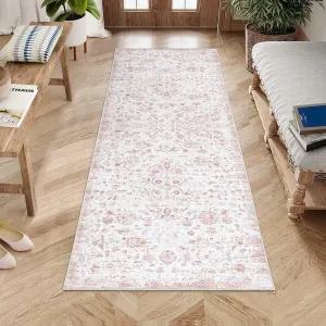 Machine Washable Rug 2x8 Non-Slip Rugs Low Profile Pile Rubber Backing Indoor Area Runner Rugs Home Decor Office Area Rug, Pink