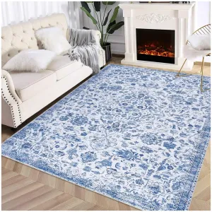 Machine Washable Rug 2x8 Non-Slip Rugs Low Profile Pile Rubber Backing Indoor Area Runner Rugs Home Decor Office Area Rug, Blue