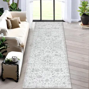 Runner Rug Entry Rug Carpet Runners for Hallway 6ft Non Slip Bathroom Rugs Washable Rugs Floral Boho Rug Oriental Rug Throw Rugs Stain Resistant Area Rugs Entryway Rugs Indoor 2'x6' Light Grey
