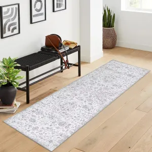 Machine Washable Rug 2x8 Non-Slip Rugs Low Profile Pile Rubber Backing Indoor Area Runner Rugs Home Decor Office Area Rug, Grey