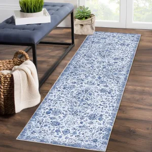 Runner Rug Entry Rug Carpet Runners for Hallway 6ft Non Slip Bathroom Rugs Washable Rugs Boho Rug Floral Oriental Rug Throw Rugs Stain Resistant Area Rugs Entryway Rugs Indoor Rug 2'x6' Blue