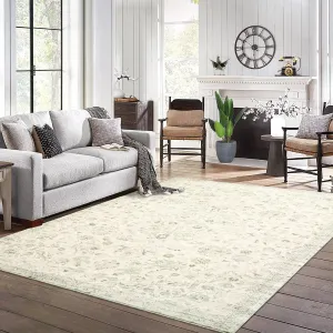 Large Area Rug 10x13 Washable Vintage Non Slip Floral Retro Bedroom Rug Green 10'x13'