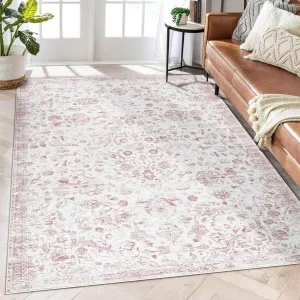 Large Rug 6x9 Washable Ultra Soft Rugs Non Slip Low Pile Carpet Large Living Room Rug for Farmhouse Nursery Bedroom Office, Pink