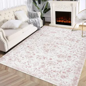9x12 Rug for Living Room Washable Rugs Boho Rug for Bedroom Vintage Rug Non Slip Carpet Throw Rugs Large Rug Stain Resistant Office Rug Classroom Rug 9'x12' Pink