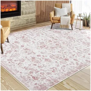 Large Rug 3x5 Washable Ultra Soft Rugs Non Slip Low Pile Carpet Large Living Room Rug for Farmhouse Nursery Bedroom Office, Pink