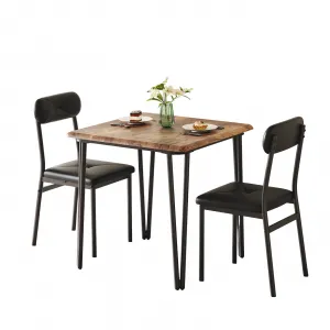 Small Dining Table Set for 2 with Upholstered Chairs, 3 Piece Modern Dinette Set Ideal for Dining Living Room Office Apartment Kitchen Small Space, Brown