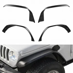 Front & Rear Flat Fender Flares for 2018-2024 Jeep Wrangler JL & JLU Unlimited (2/4 Doors) Off-Road Fenders, Heavy Duty Solid Steel Metal Black Powder Coated 4PCS