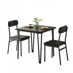 Small Dining Table Set for 2 with Upholstered Chairs, 3 Piece Modern Dinette Set Ideal for Dining Living Room Office Apartment Kitchen Small Space, Black