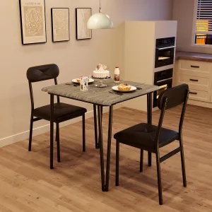 Kitchen Table Set for 2 + Small Dining Table + Upholstered Seat + MDF Table Top + Metal Frames + Vintage Grain Texture + Home Office