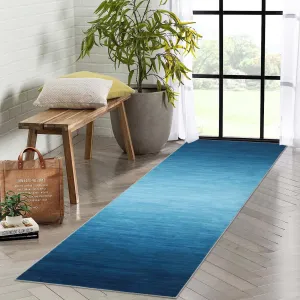 Modern Runner Rug – Non-Slip Low-Pile Indoor Carpet, Oil Painting Style for Entryway, Hallway, Bedroom, Bathroom, Office, Gradient blue Area Rug