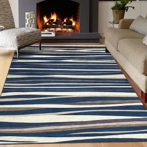 8x10 Living Room Area Rug Contemporary Area Rugs Modern Abstract Rug Throw Floor Carpet Machine Washable Area Rug for Bedroom Kitchen Nursery, 8' x 10' Blue/Beige