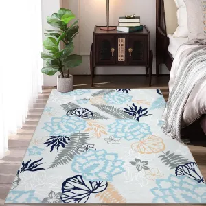 4x6 Farmhouse Floral Rug Non-Slip Machine Washable Polyester Low Pile Indoor Carpet for Bedroom, Living Room, Office