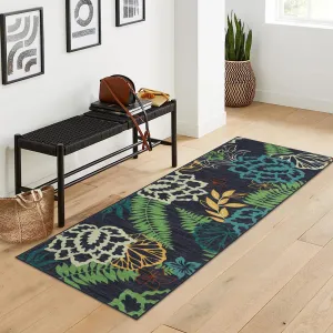 Modern Floral Runner Rug 2x6 | Washable & Non-Slip | Polyester | Low Pile | Bedroom & Living Room | Green