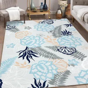 8x10 Rug Floral Washable Area Rugs Modern Flowers Area Rugs for Livingroom Bedroom Office Dining Room Paisley Printed Area Rugs Blue