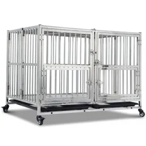 42 Inch Full Stainless Steel Dog Crate with Wheels & Double Door