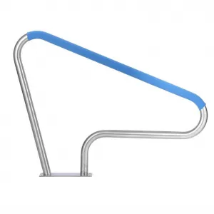 Pool Handrail 48x36 Pool Rail 304 Stainless Steel Silver Rustproof Pool Stair Rail with Blue Grip Cover Humanized Swimming Pool Railing, Quick Mount Accessories for Pools and Spas