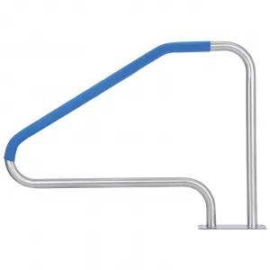 Pool Handrail 50x36 Pool Rail 304 Stainless Steel Silver Rustproof Pool Stair Rail with Blue Grip Cover Humanized Swimming Pool Railing, Quick Mount Accessories for Pools and Spas