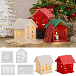 Christmas Silicone Cast, 4PCS House Shape Silicone Model, Clay Resin Handmade Soap Cast with Roof & Base & 2 Side Models for Craft Enthusiasts Gifts Love house 4-piece model One size