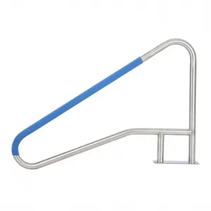 Pool Handrail 55x32 Pool Rail 304 Stainless Steel Silver Rustproof Pool Stair Rail with Blue Grip Cover Humanized Swimming Pool Railing, Quick Mount Accessories for Pools and Spas