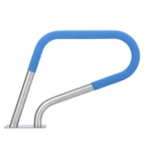 Pool Handrail, 32" x 23" Swimming Pool Stair Rail, 304 Stainless Steel Stair Pool Hand Rail Rated 385 lbs Load Capacity, Non-Slip Pool Handrail with Blue Handle Covers