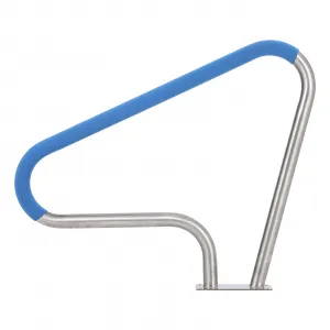 Pool Handrail 39x32 Pool Rail 304 Stainless Steel Silver Rustproof Pool Stair Rail with Blue Grip Cover Humanized Swimming Pool Railing, Quick Mount Accessories for Pools and Spas