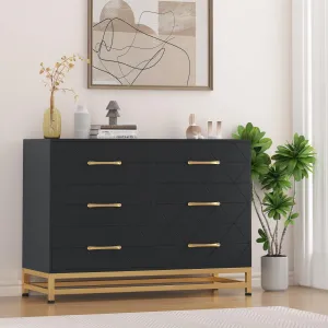 6 Drawer Dresser for Bedroom, Wide Chest of Drawers Organizer Storage with Drawers, Large Storage Cabinet, Modern Design Dresser, Black