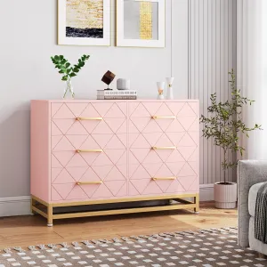 6 Drawer Dresser for Bedroom, Wide Chest of Drawers Organizer Storage with Drawers, Large Storage Cabinet, Modern Design Dresser, Pink
