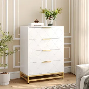 Dresser for Bedroom with 4 Drawer, TV Stand Dressers Chest of Drawers for Living Room Hallway Entryway, MDF Board, White