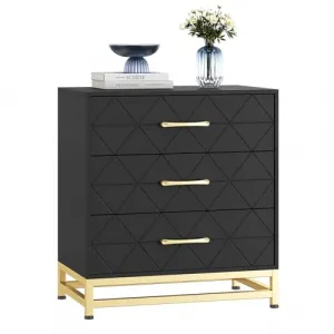 3 Drawer Dresser for Bedroom, Modern Wood Dressers Chest of Drawers with Storage, Wide Drawers Tall Nightstand Metal Handles, Wood Dressers, Black