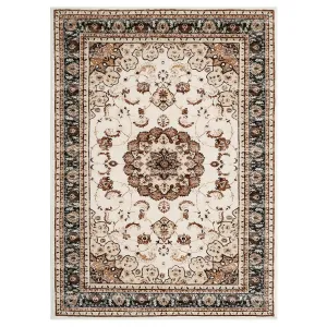 Traditional Oriental Medallion Floral 8x10 Area Rug, Washable Vintage Stain Resistant Indoor Print Carpet for Bedroom Living Room Office Kitchen Beige