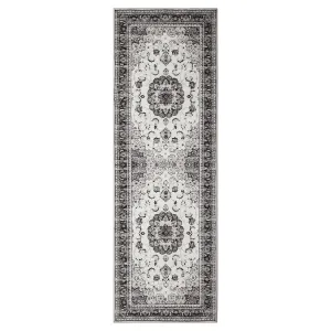 Washable Vintage 2x6 Runner Rug, Grey Oriental Medallion Floral Area Rug, Stain Resistant Indoor Print Carpet for Entryway Kitchen