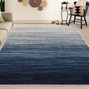 Modern Blue Geometric Area Rug 9x12 - Low Pile, Non-Slip - Durable Polypropylene, Jute Backing - Living Room, Bedroom, Dining Room
