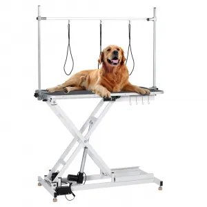 47" Electric Dog Grooming Table, Pet Grooming Table for Dogs & Cats, Height Adjustable (9"-40") with Overhead Arm, Anti Slip Tabletop, 3 Grooming Noose, White