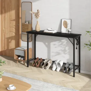 Narrow Console Table, Black Sofa Table with Outlets, Behind Couch Table for Living Room, Hallway Table for Entryway, Black