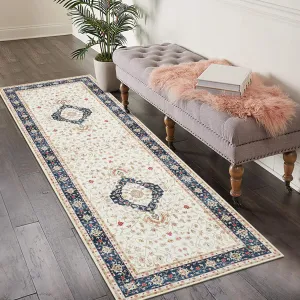 Kitchen Runner Rug 2x6 Long Hallway Runenr Rug Rug Vintage Carpet Indoor Floor Runner Rug Cover Boho Rug Washable Distressed Rug for Living Room Bedroom Kitchen Home Office, Cream