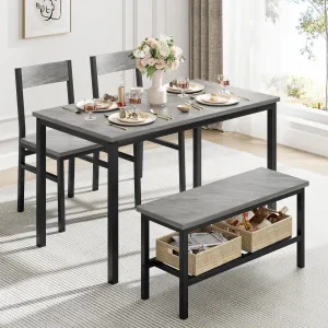 Dining Table Set for 4, Kitchen Table with 2 Chairs, Bench with Storage Rack, 4 Pieces Dining Room Table Set for Small Place, Apartment, Kitchen, Gray