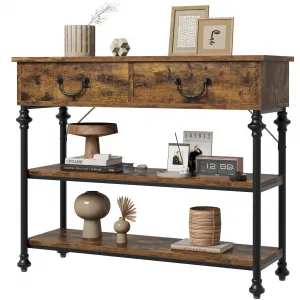 Console Table with Drawers, Industrial Style, 39.4" Narrow Entryway Table, MDF Wood & Metal, 3-Tier Storage, Adjustable Footpads, Perfect for Living Room, Foyer, Bedroom