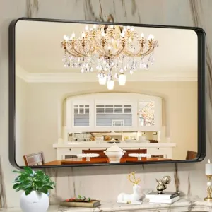 Black Mirror Wall Mirror 40x32 Inch Metal Frame Decorative Rectangular Wall Mounted Home Decor for Bathroom Living Room