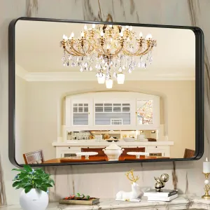 Black Mirror Wall Mirror 48x32 Inch | Metal Frame | Horizontal/Vertical | Fog-Free | Easy Install | Bathroom, Bedroom, Living Room
