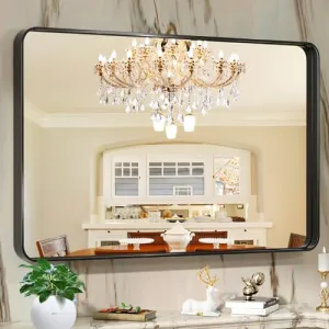 Wall Mirror for Bathroom 55x30 Inch Black Metal Frame Decorative Rectangular Wall Mounted