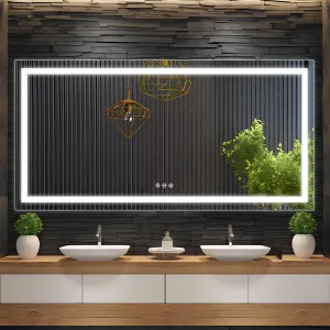 LED Bathroom Mirror 72x36 inch with Double Lights, Stepless Dimmable, Anti-Fog, Shatterproof Tempered Glass, Memory Function, 3 Colors, Easy Install, Suitable for Makeup and Shaving