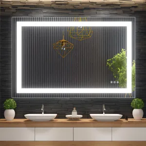 LED Bathroom Mirror 48x32 inch with Front and Backlight, Stepless Dimmable Wall Mirrors with Anti-Fog, Shatter-Proof, Memory, 3 Colors, Double LED Vanity Mirror