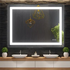 LED Bathroom Mirror 48x36 inch, Stepless Dimmable, Anti-Fog, Shatter-Proof, Memory, 3 Colors, Double LED, Easy Install, Safe for Bathroom