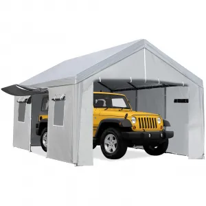 13'x20' Heavy Duty Canopy Car Garage Shelter with Zipper Doors, Removable Sidewall, Waterproof Tent for Car & Truck, Yellow