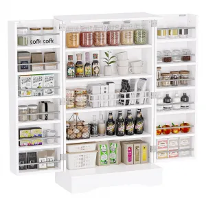 41" Kitchen Pantry Cabinet Storage + Adjustable Shelves + Compact Design + MDF Material + Magnetic Latches + White Finish + Small Spaces