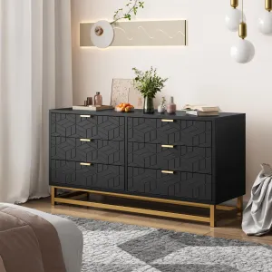 Black 6 Drawer Dresser for Bedroom, Chest of Drawers with Metal Base, Modern Dresser Chest Cabinet Organizer, Large Dresser for Living Room, Hallway, Closet