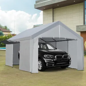 13'x20' Heavy Duty Carport, Car Canopy Storage Shed, Portable Garage Party Tent with Removable Sidewall & Door for Truck, Grey